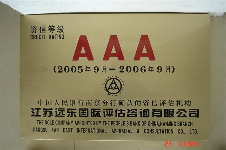 江蘇遠(yuǎn)東國際評(píng)估咨詢AAA級(jí)證書